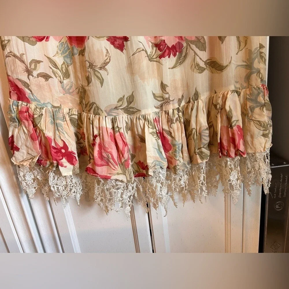 Vintage Angel Pie Floral Rose‎ Lace Trim Ruffle Maxi Skirt XLarge